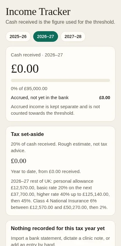 Income Tracker app screen