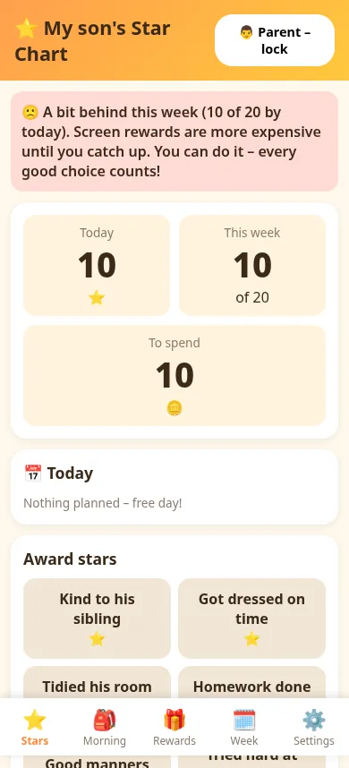Star chart reward app